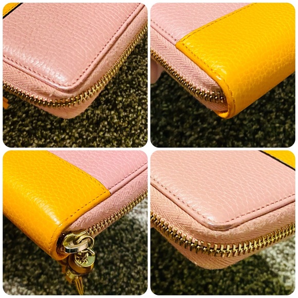 EUC GUCCI LE Japan Exclusive Two Tone Pink & Orange Leather Bamboo Long Wallet - Picture 15 of 16